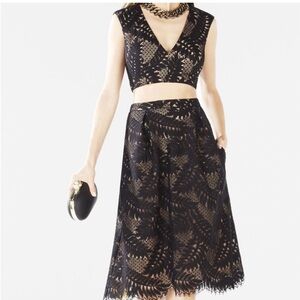 BCBGMaxAzria Black and Tan Midi A-Line Set